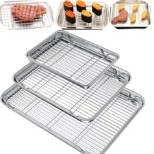 Baking tray With Wire Rack 304 Stainless Steel cake Baking BBQ Pan Tray plate 