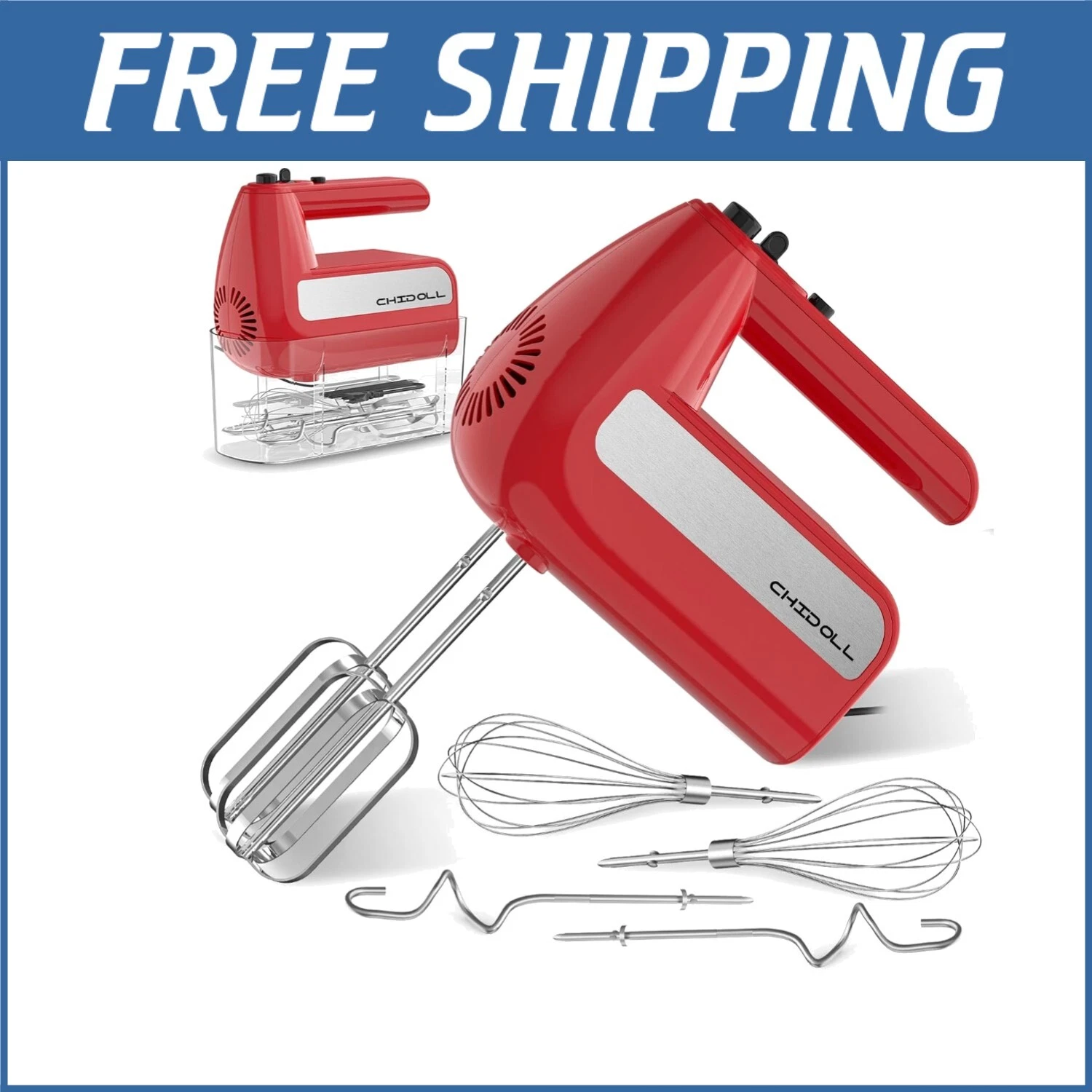 800W 5-Speed Electric Hand Mixer with Turbo & Stainless Steel Attachments - Red
Opens in a new windo