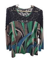 Christine Gerard Top Sweater  Womens 2X Multicolor Polyester Stretch Lace Top