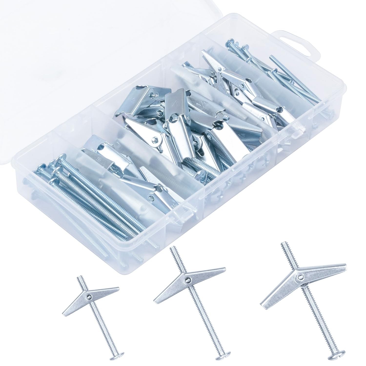 KURUI 44Pc Heavy Duty Hollow Wall Anchor Kit in 1/8 3/16 1/4 Silver