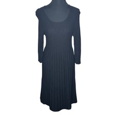 Eileen Fisher Petite Black Ribbed Knit Midi Dress Italian Yarn PM Work Office