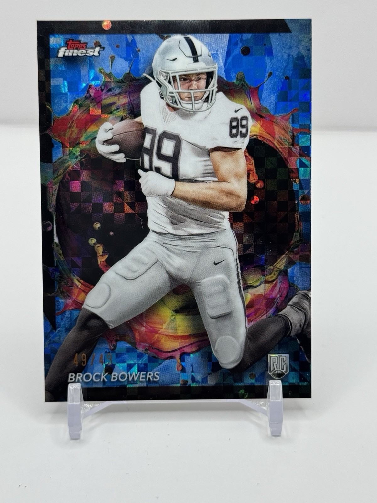 2024 Topps Finest - Rare Brock Bowers #282 Blue Checkerboard Refractor /49 (RC)