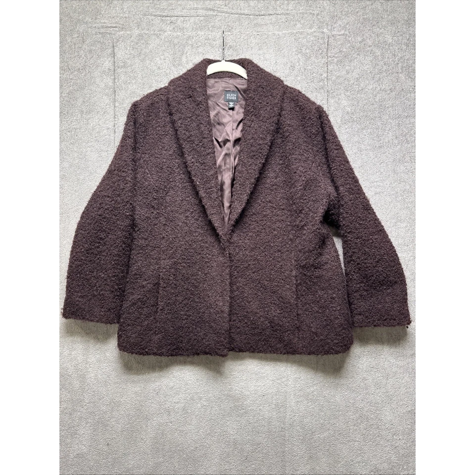 Chaqueta Blazer Eileen Fisher Bouclé Lana Frente Abierto Marrón Texturizado Para Mujer L Foto 2 de 4