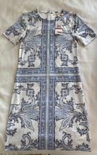 Michael Kors silky feel short dress, size XS, white with blue paisley print, NWT