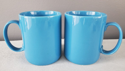 Crate & Barrel Set of 2 Sky Blue Cups Mugs 4''' tall / Indonesia - Excellent