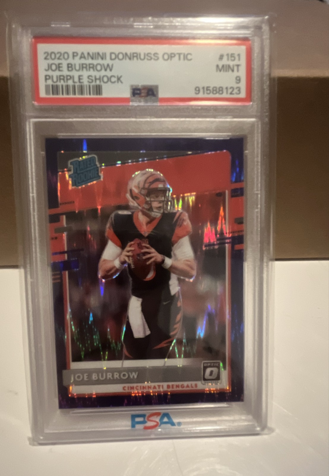 2020 Panini Donruss Optic - Rated Rookies Joe Burrow #151 Purple Shock PSA 9