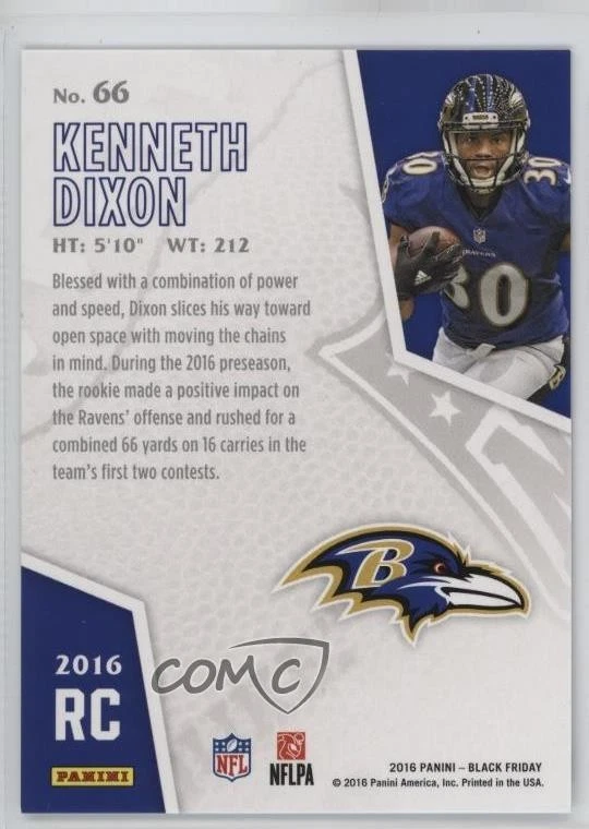 2016 Panini Black Friday Football Rookies Rapture /10 Kenneth Dixon Rookie RC - Image 2 of 2