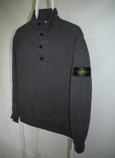 Stone Island Pullover Button 1/4 Zip High Neck Sweatshirt Dark Gray Mens Size L