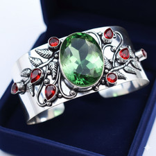 Green Tourmaline Gemstone 925 Sterling Silver Handmade Jewelry Cuff Bracelet ADJ