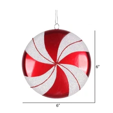 Lot (12) Vickerman 6" Plastic Swirl Flat Candy Christmas Ornaments in Red/White