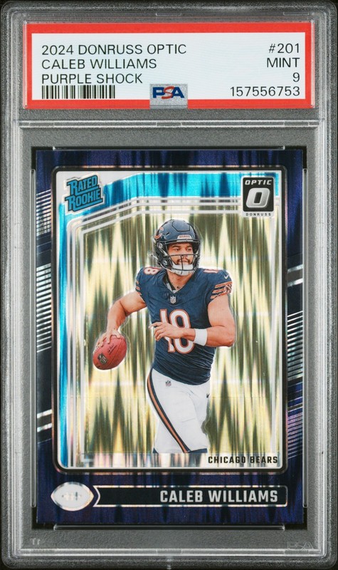 2024 PANINI DONRUSS OPTIC PURPLE SHOCK #201 CALEB WILLIAMS ROOKIE RC PSA 9