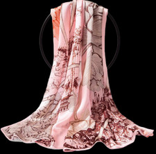 100 Silk Scarf Women neckerchief Shawl Wrap long floral brown pink red HD1-65