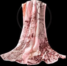 100% Silk Scarf Women neckerchief Shawl Wrap long floral brown pink red HD1-65