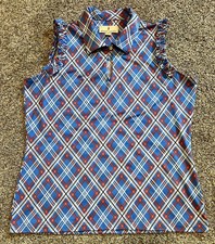 Sport Haley WOMENS MEDIUM Golf Pickleball Blue Argyle Polo Pullover Top