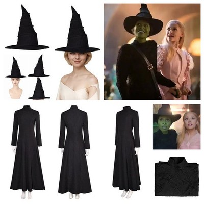 Wicked 2024:Elphaba Witch Cosplay costume Black Dress+Hat Disguise party Outfits