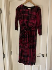 Country causal Bold Vibrant Magenta Black Lined 3/4 Sleeve Dress Festive Party 
