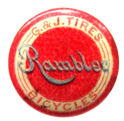bicycle 1890's RAMBLER G. & J. Tires collar lapel stud button ^