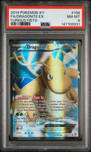 2014 POKEMON XY FURIOUS FISTS #108 FULL ART/DRAGONITE EX PSA 8