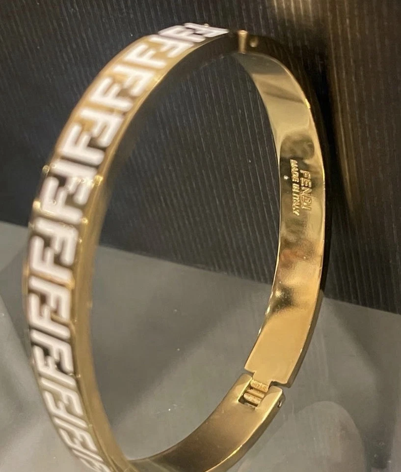 Fendi FF логотип золото белая эмаль браслет браслет сделано в Италии  - Изображение 4 из 4