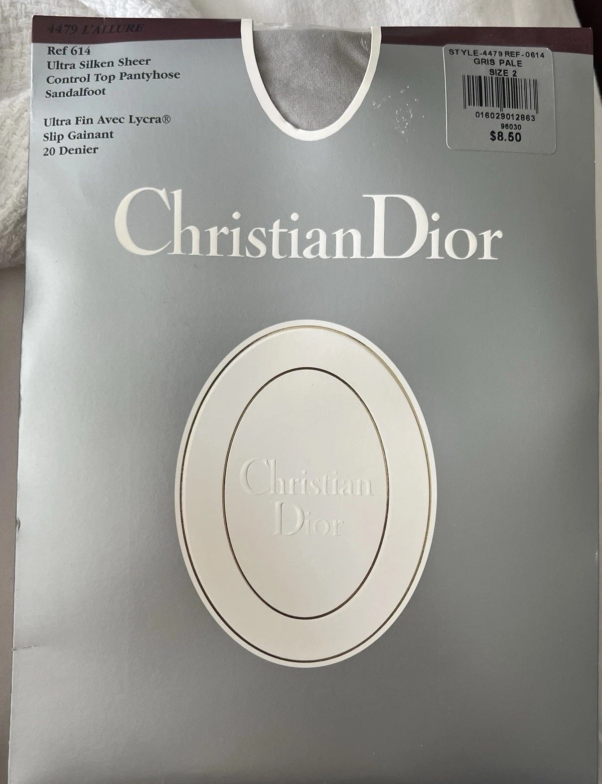 Vintage Christian Dior 614 Ultra Silken Control Top culotte tuyau bande gris pâle taille 2