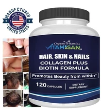 Organic Biotin & Collagen Hair Growth Supplement Hair, Skin, Joints Vitamins 120