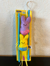 PEEPS Easter Set of 2 Bunny Cat Wand with Cat Toy Purple  Yellow NEW