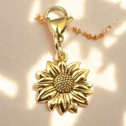 Cheerful Gold Sunflower Clip-On Charm Bag Charm, Hand-Assembled Floral Accessory - Picture 4 of 7
