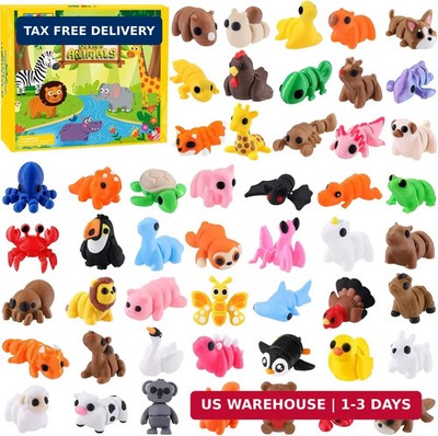 JOICEE 50 Pcs Mini 3D Printed Animal Figurines Set, Articulated Flexible Fidget