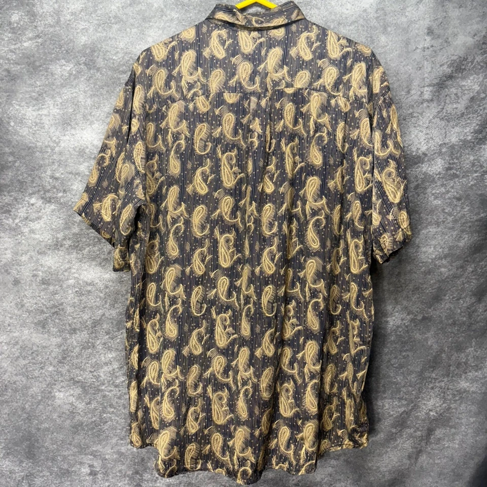 Perry Ellis Silk Paisley Shirt Mens Size M Navy Blue Gold Button Up - Image 4 of 4
