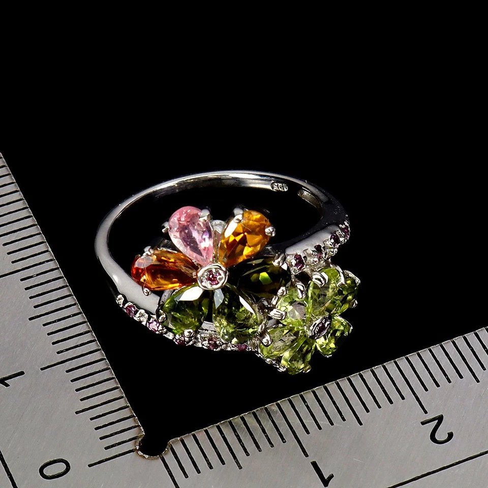 925 Sterlingsilber Ring Birne Turmalin Rhodolith Topas Edelstein Schmuck Größe 7 - Bild 3 von 4