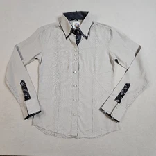 Royal Highness Equestrian Long Sleeve Shirt Sz. Small Blue White Stripe & Floral