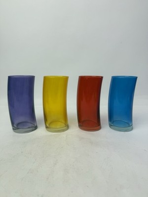 Set of 4 Leonardo Swing Mid-Century Curved Water Glasses Purple Red Blue Yellow