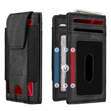 Slim Leather Wallet for Men With 2 ID Windows Holds 10-13 Cards Minimalist Fr...