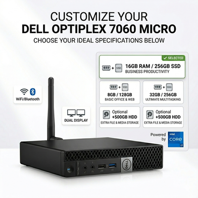 Dell OptiPlex 7060 MFF Mini PC i7-8700T Up To 32GB RAM SSD WiFi