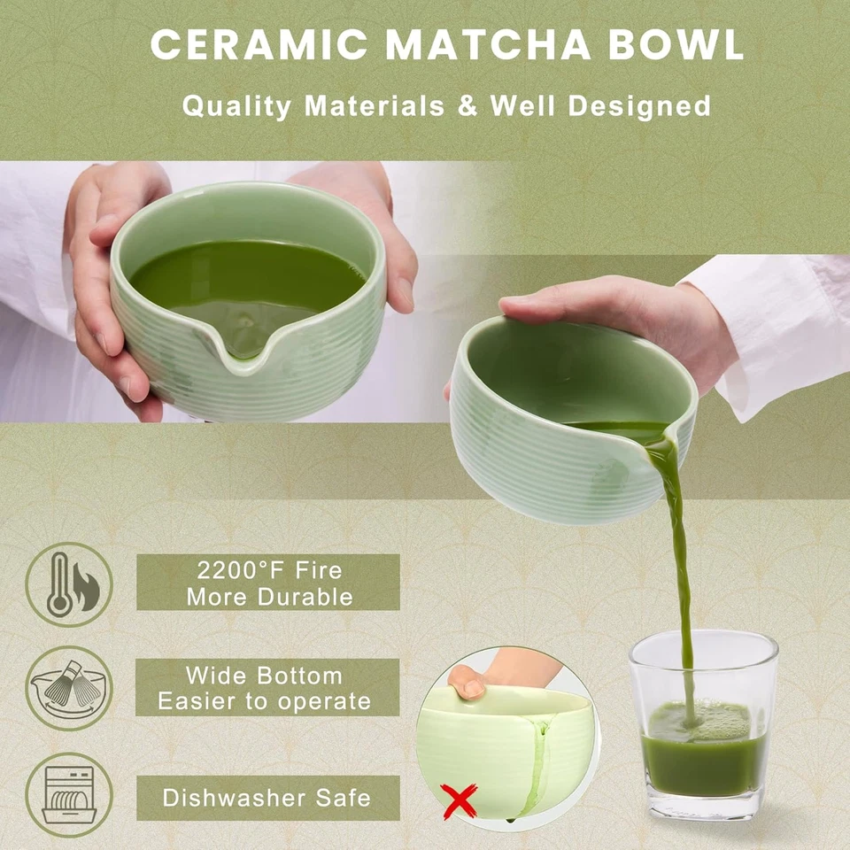 Matcha Whisk Set, 6-Piece Ceramic Set with Bowl, Whisk, Holder, Sifter & Scoop - Image 3 of 4