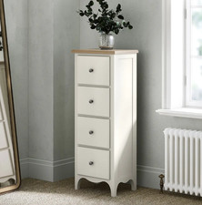 Roseland Furniture Celine Coconut White & Oak 4 Drawer Tallboy Chest RRP £255