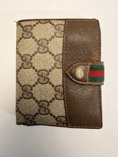 Vintage gucci GG Monogram Leather Wallet Snap Closure Brown Canvas Italy