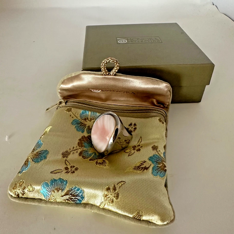Honora Bold Anillo Grande Ovalado Nácar Rosa Acero Inoxidable Talla 7 NUEVO Foto 3 de 4