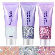 Go Ho White Pink and Silver Face Body Glitter Gel Set,Mermaid Face Paint  Se...