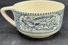 Vintage Set of Four Currier & Ives Blue Teacup Horses And Woman Carriage