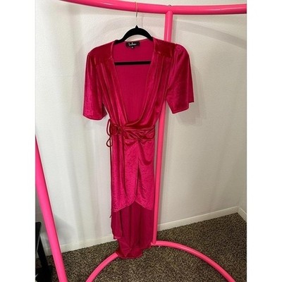 LULU'S HOT PINK VELVET HIGH-LOW WRAP DRESS SIZE MEDIUM