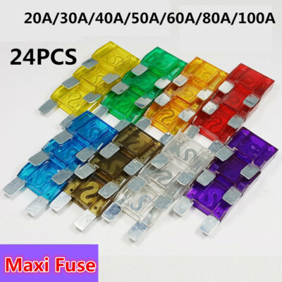 24PCS Maxi Fuses Large Blade Fuse 20A 30A 40A 50A 60A 70A 80A 100A Kit