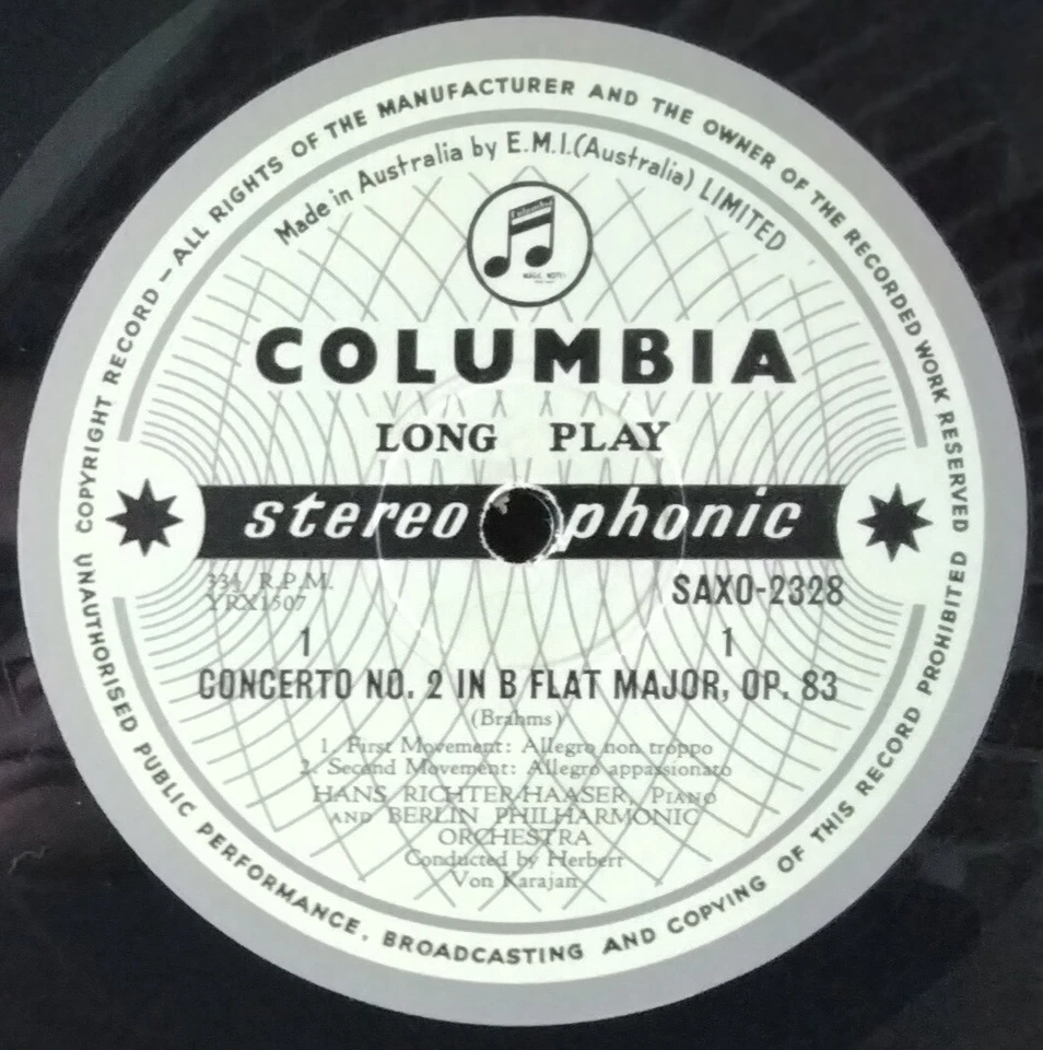 COLUMBIA SAX 2328 AUS ED 1 BRAHMS - PIANO CONCERTO NO.2 RICHTER-HAASER KARAJAN - Image 3 of 3