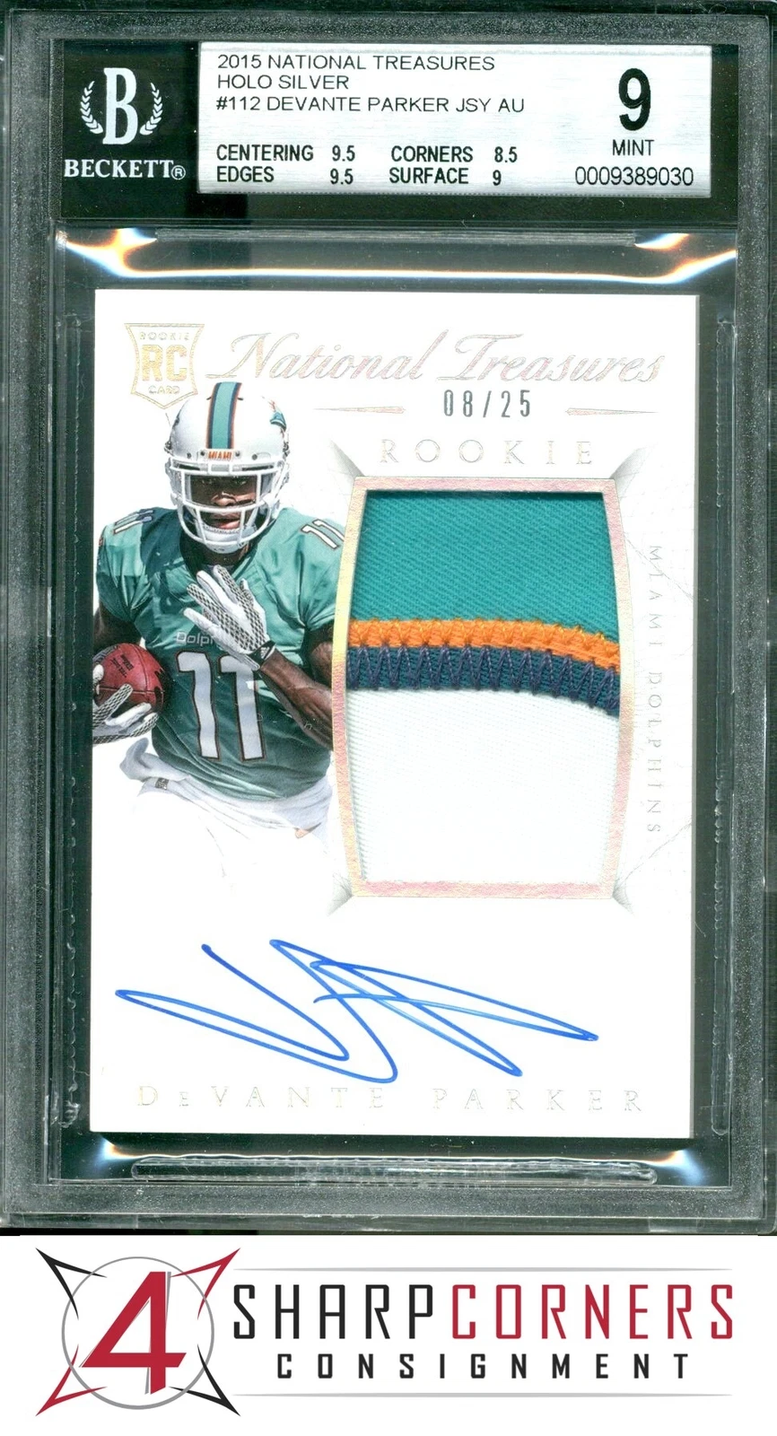 DeVante Parker Panini National Treasures #112 Autograph Patch-Silver