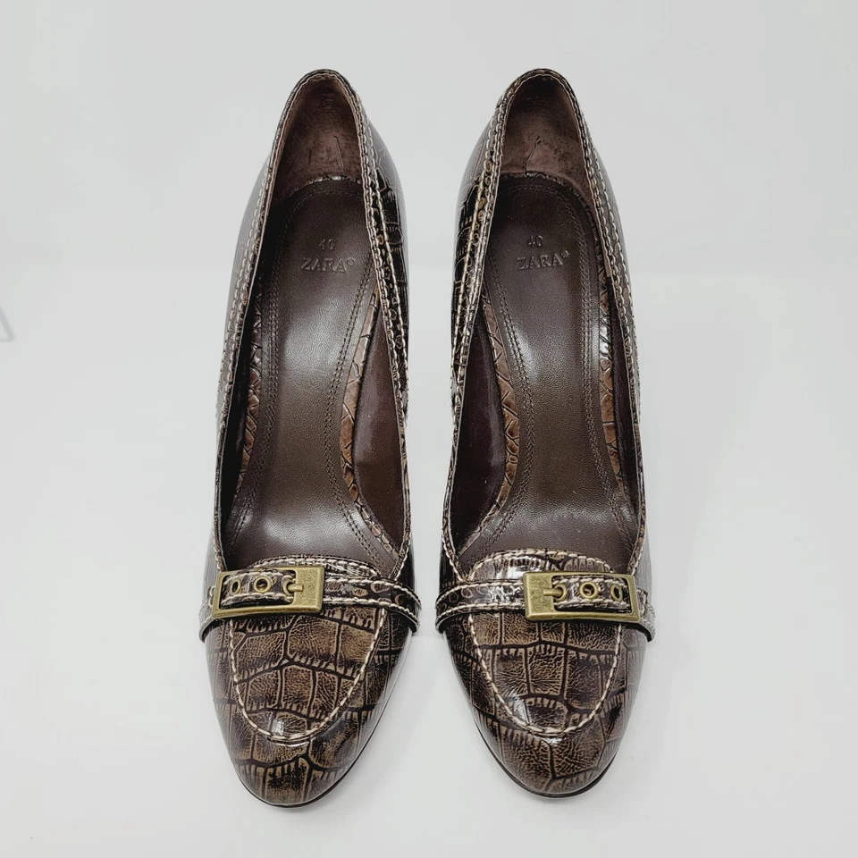 Zapatos de tacón alto Zara para mujer marrón con hebilla talla 40 UE animal piel de serpiente reptil Foto 2 de 4