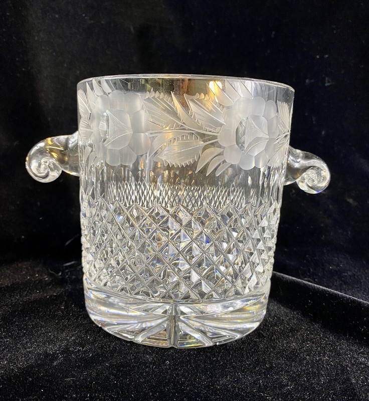 Antique Art Nouveau Heavy Cut Crystal Ice Bucket