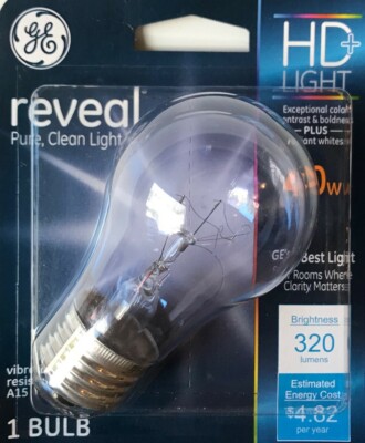 GE REVEAL HD+ 40W A15 Clear Vibration Resistant Light Bulb - 320 Lumens
