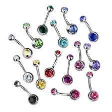 4Pk Surgical Steel Belly Button Rings 14G Double CZ Navel Ring Piercing Jewelry