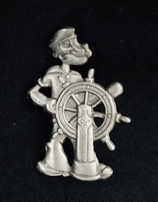 Pewter Popeye The Sailor Man Cartoon Comic Strip Silver Metal Hat Lapel Pin O