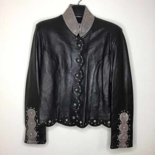 ARELLA LEATHER Black Silver Jacket Concho Studded… - image 1